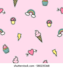 Cute Objects Pattern With Pink Background. Vector Illustration