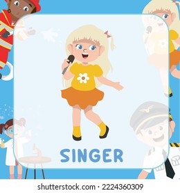 Cute Occupation Flashcard for Children. Ready to print. Printable game card. Educational card for preschool. Vector illustration.