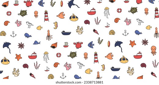 Cute ocean cartoon pattern background