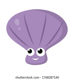 cute ocean character shell in cartoon style isolated on white background, vector illustration