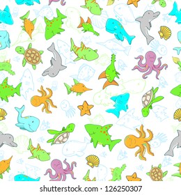 Cute Ocean Creature Seamless Pattern Vector