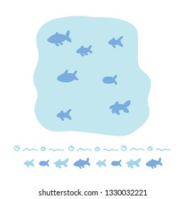 Cute ocean fish shoal cartoon vector illustration motif set.