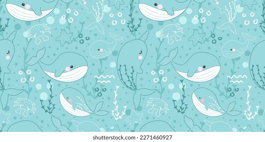 Cute ocean life seamless pattern for children