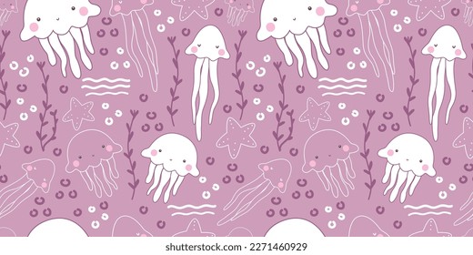 Cute ocean life seamless pattern for children