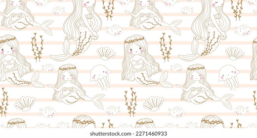 Cute ocean life seamless pattern for children