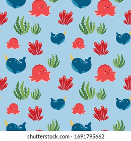cute ocean life vector pattern