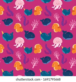 cute ocean life vector pattern