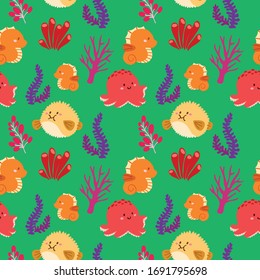 cute ocean life vector pattern