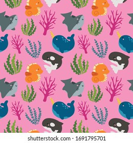 cute ocean life vector pattern