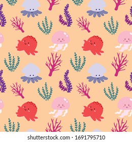 cute ocean life vector pattern