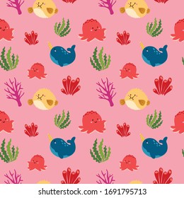 cute ocean life vector pattern