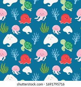 cute ocean life vector pattern