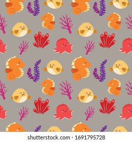 cute ocean life vector pattern