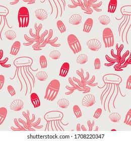 Cute Ocean Marine Vivid Seamless Vector Pattern for Wrapping, Textile  of or other Decorations