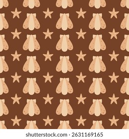 Cute ocean seamless pattern with seashell and starfish. Adorable sea pattern. Whimsical nautical hand drawn vector design in flat cartoon style