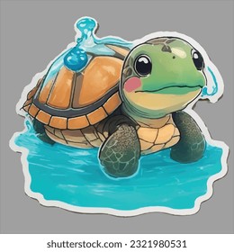 Cute Ocean Turtle Vector Sticker 