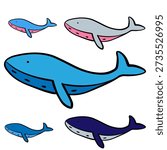 Cute Ocean Whale Character Doodle Set for Stickers Packaging and Marketing
