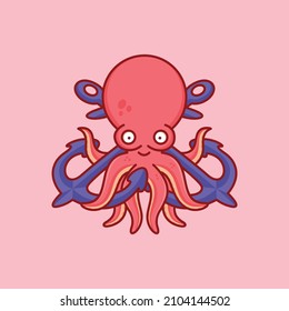 Cute octopus with anchor cartoon icon vector illustration