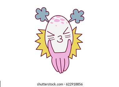 Cute Octopus Angry. Vector Illustration. Isolated on white background.