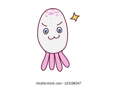Cute Octopus Angry. Vector Illustration. Isolated on white background.