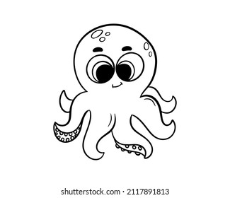 Cute octopus with a black outline. Coloring book