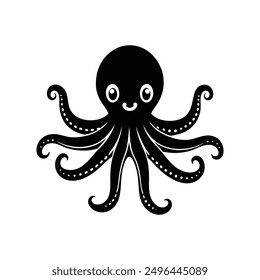 Cute octopus black silhouette vector, ideal for marine-themed designs and adorable sea life illustrations.