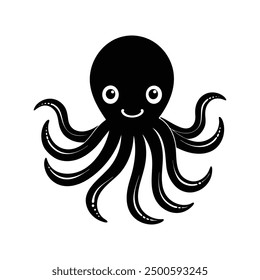 Cute octopus black silhouette vector, perfect for marine-themed designs and playful illustrations.