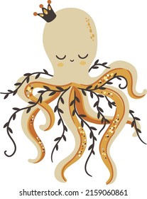 Cute octopus, boho illustration for kids
