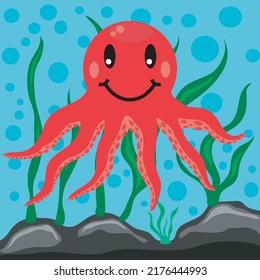 un pulpo lindo en el fondo del mar