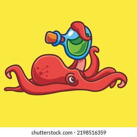 cute octopus bring potion. isolated cartoon animal nature illustration. Flat Style Sticker Icon Design Premium Logo vector. Mascot Character