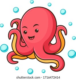 Cute octopus with bubbles cartoon vector
