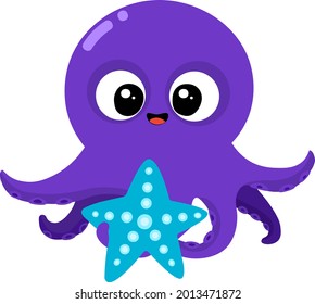 Cute Octopus Cartoon Character. Flat vector illustrations