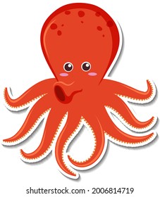 Cute octopus cartoon character sticker illustration