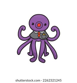 A cute octopus cartoon character wearing suit vector illustration