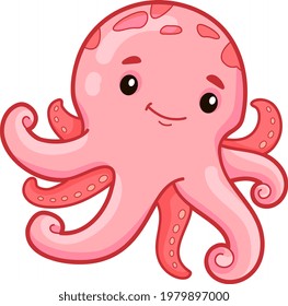 Cute octopus cartoon. Octopus clipart vector illustration