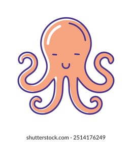 Cute octopus cartoon. Happy smiling octopus with eight tentacles. Perfect for kids, marine life, and ocean themed projects.