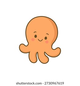 Cute Octopus Cartoon Icon in Flat Style