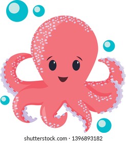 Cute octopus cartoon illustration. Can be used for t-shirt print, kids wear fashion design, baby shower invitation card. Octopus isolated on white background.