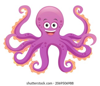 Cute octopus cartoon illustration isolated on white background