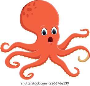 Cute octopus cartoon, isolated on white background