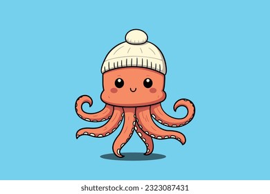 Cute octopus cartoon minimal vector