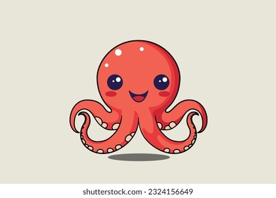 Cute octopus cartoon minimal vector