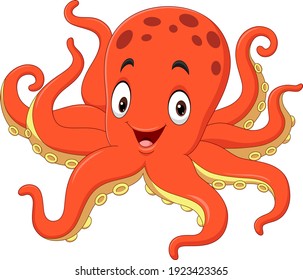 Cute Octopus Cartoon On White Background