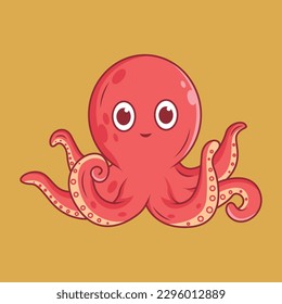 Cute octopus Cartoon Sticker vector Illustration