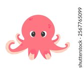 Cute octopus in cartoon style on a white isolated background. Sea dweller of the depths. Sea animal simply drawn to decorate children