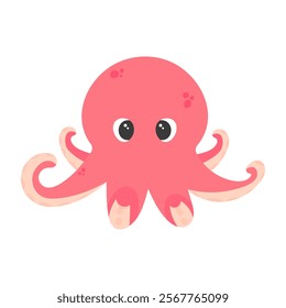 Cute octopus in cartoon style on a white isolated background. Sea dweller of the depths. Sea animal simply drawn to decorate children's rooms