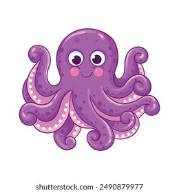 Cute octopus in cartoon style. Vector purple octopus on a white background.