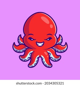 Cute Octopus Cartoon Vector Icon Illustration. Animal Nature Icon Concept Isolated Premium Vector. Flat Cartoon Style