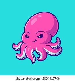 Cute Octopus Cartoon Vector Icon Illustration. Animal Nature Icon Concept Isolated Premium Vector. Flat Cartoon Style