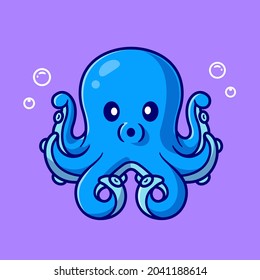 Cute Octopus Cartoon Vector Icon Illustration. Animal Nature Icon Concept Isolated Premium Vector. Flat Cartoon Style